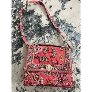 Vera Bradley Julia Hand Bag Color Me‎ Coral Thick Strap Turn Lock Purse - hard